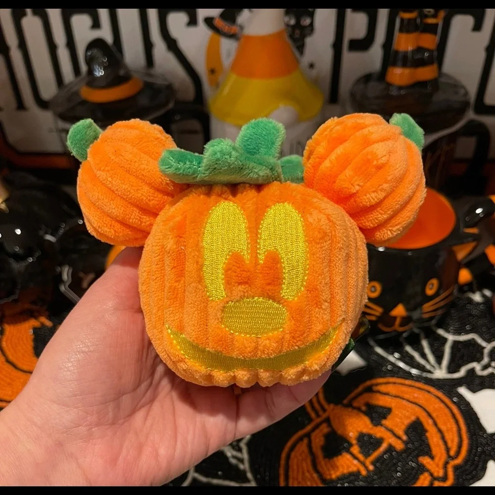 DISNEY HALLOWEEN MICKEY MOUSE PUMPKIN HEAD SMALL PLUSH JACK O LANTERN CAT TOY